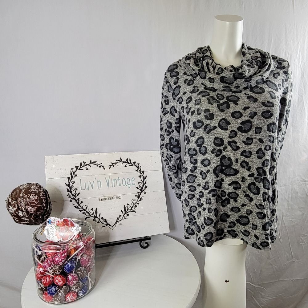 Gibson Grey Leopard Cowl Neck Convertible Off Shoulder Top SF8191 XS New